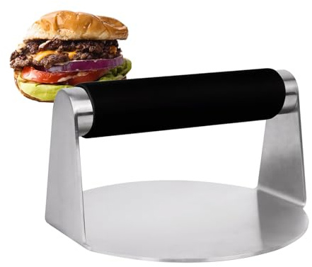 Fychuo Smash Burger Press, 5.51 Inch Round Burger Smasher with Silicone Handle, Non-Stick Heavy Duty Smash Meat Press for Bacon Hamburger Steak Grilling Barbecue Griddle, Heat Resistant & Anti-Scald