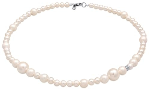Kuzzoi Herren Silber Halskette mit Muschelkernperlen (6-12 mm) runde Perlenkette für den Mann in 925 Sterling Silber Kette mit Perlen Länge 45