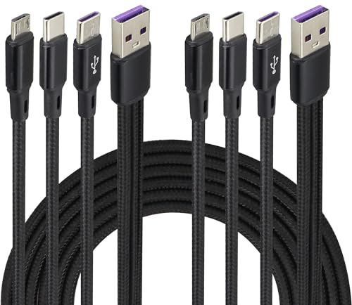 AAOTOKK 2-Pack/4Pied 3 en 1 USB 2.0 à Double Type C+Câble de Charge Micro USB Compatible avec Téléphones Portables et Tablettes (Noir-2Type C+1Micron)