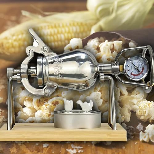 Mini Vintage Popcorn Machine, Hand Crank Stainless Steel Hand Cannon Food Amplifier with Stand, for Home Decor High Pressure Popcorn Maker Machine