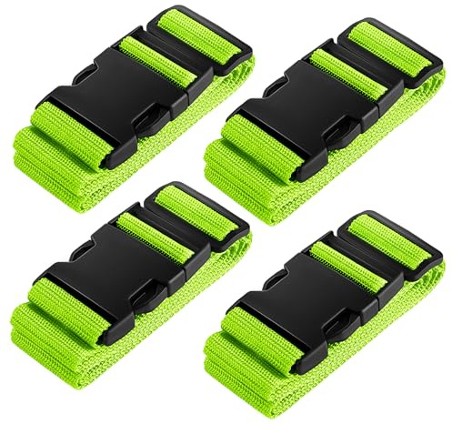 Ghope 4 Stück Koffergurt Set Inkl. 2 Namensschildern, Gepäckband besonders auffällig, rutschfest Einstellbare Kofferbänder Lang Gepäckgurt Luggage Strap Gurtband für Koffer & Gepäck Taschen