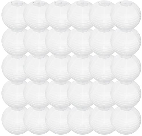 30 Pcs White Paper Lanterns Set, 6 Round Chinese Japanese Hanging Lanterns for Wedding Party, Bridal Shower, Birthday, Classroom, and Home Ceiling Decorations