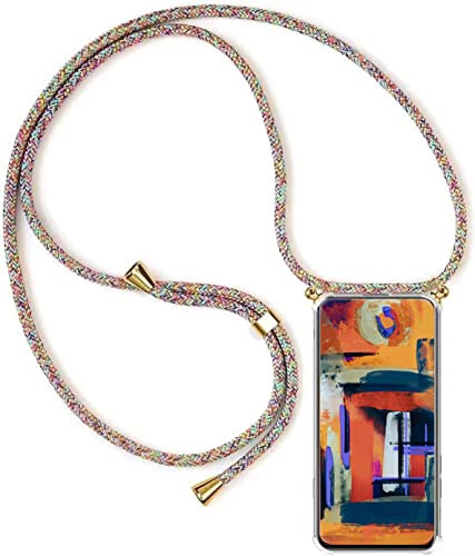 HomiTunky Handykette Handyhülle für One Plus Nord CE4 5G mit Band - Handy-Kette Handy Hülle mit Kordel zum Umhängen Handyanhänger Halsband Lanyard Case - Transparent Schutzhülle in Rainbow