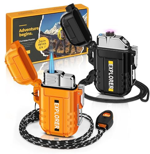 Lafagiet 2 Stück of Elektrisches Feuerzeug+Jet Flamme Feuerzeug, USB-C Aufladen & Butangas nachfüllung, Wasserdicht, Winddicht Feuerzeuge for Camping, Outdoor Abenteuer, Geschenk für Männer