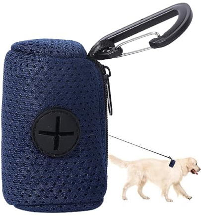 Hundekotbeutelhalter, aufhängbares Design, Aufbewahrungstasche für Hundekotbeutel, Netzstoff-Befestigung, Haustierkotbeutelspender mit Reißverschluss, tragbarer Kotbeutelhalter für Hunde, Spaziergänge