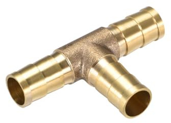 TOP-VIGOR 10mm Brass Barb Splicer Fitting, 3 Ways T-Shaped Fuel Hose Barbed Connector, Garden Tube Barbed Splitter Fitting for Water Fuel Gas Air Oil