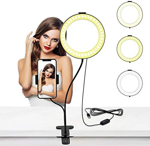 Lumière de Remplissage en Direct, Support de lumière annulaire de 6 Pouces, 3 Modes d'éclairage, lumière de Remplissage en Direct de Bureau, Lampe de Selfie de beauté Pliable avec Flash annulaire