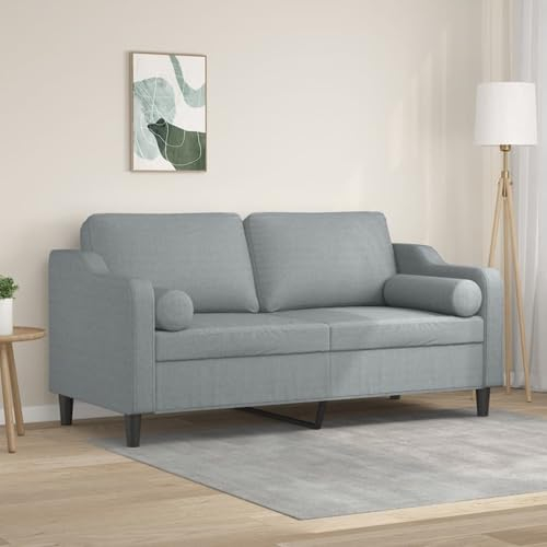 Homgoday 2-Sitzer-Sofa Doppelsofa Sofa Couch Moderne Relaxsofa Loungesofa Relaxcouch Loveseat Gästesofa Sofa mit Zierkissen Sitzmöbel für Wohnzimmer Büro Schlafzimmer Hellgrau 140 cm Stoff