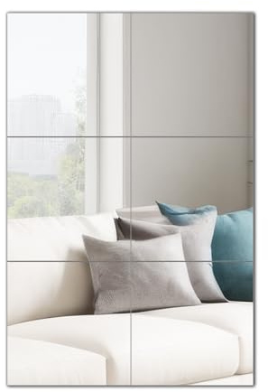 Muzilife Glas Klebespiegel Spiegel Selbstklebend, 6 Stücke 26x26cm | Spiegel zum Kleben, DIY Wandspiegel mit 24 Klebe zum Aufkleben, HD Spiegelfliesen Set in Küche, Wohn- und Badezimmer