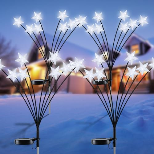 Fohil Solarlampen für Außen - 4er Set 32LED Solar Weihnachtsbaum mit Stern, Wasserdichte Außenbeleuchtung für Garten, Balkon, Weg, Hof, Terrasse, Winter