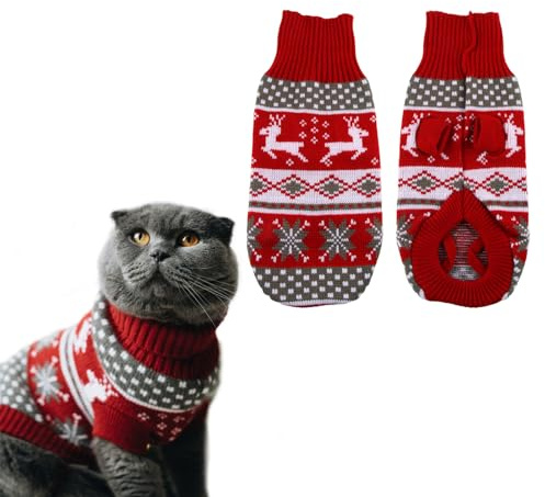 XIMEY Katzenpullover, Katzen Weihnachtskostüm, Pullover für Katzen, Hunde Kleine Weihnachtspullover, Weihnachtsoutfit Katze, Christmas Sweater Cat, Weihnachts Katze Kleidung (A, L)