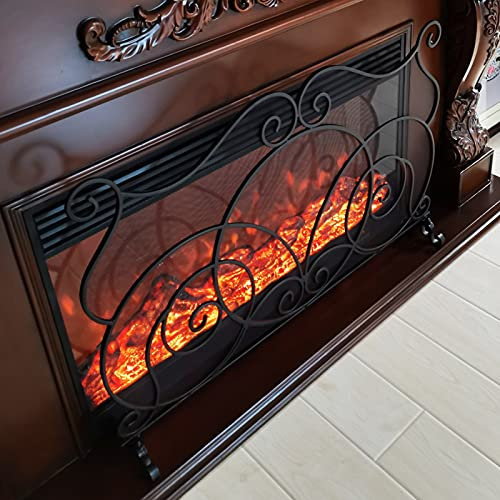 Pare-feu pour cheminée Panneau Simple Noir Grand Pare-étincelles en Maille pour Foyer extérieur Brasero Brûleur à bûches Debout Fer forgé Feu Rustique