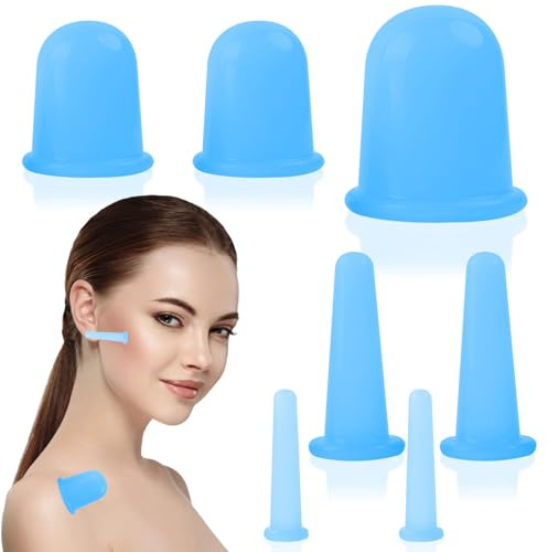 Mecmbj Schröpfgläser Silikon, 7 Stück Schröpfen Silikon mit Aufbewahrungstasche, Gesichtsschröpfen, Körper und Gesichtsmassage Werkzeugset, Cellulite Cup Schröpfen (Blau)