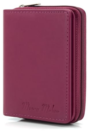 ekavale Leder Geldbörse mit Reißverschluss – RFID Schutz Herren Portemonnaie – Geldbeutel klein - Brieftasche Herren Damen (Pink)