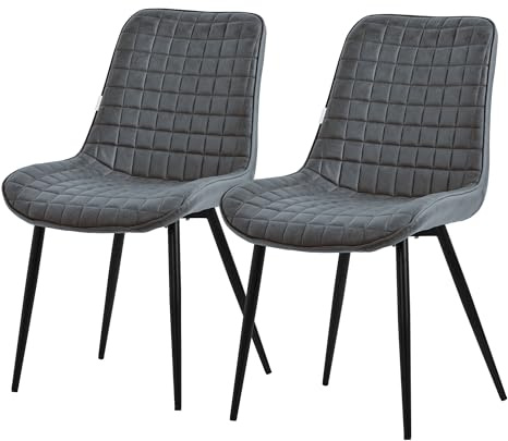 ML-Design Esszimmerstühle 2er Set, Anthrazit, Sitzfläche aus Kunstleder mit schwarzen Metallbeinen, Küchenstühle mit Rückenlehne, Wohnzimmerstühle, Polsterstühle für Esszimmer/Büro, Gepolsterte Sessel