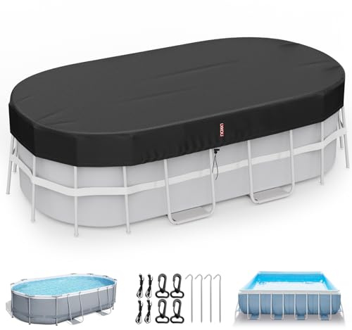 LXKCKJ Cubierta rectangular de alberca de 7 x 13 pies con piscina sobre el suelo, protector solar ovalado, cubierta de alberca de invierno con juego de accesorios, ideal para resistente al frío y a