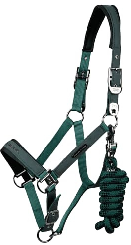PremierEquine Duco Gepolstertes Halfter mit Führstrick, Grün Cob