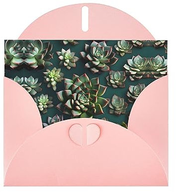 WZYWHJ Rosa Urlaubs-Grußkarte, 15,2 x 10,2 cm, mit Umschlag, für Weihnachten, Geburtstag, Valentinstag, Party-Einladung, viele Sukkulenten Bild