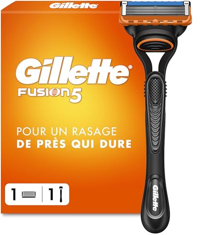 Gillette Rasoir Homme Fusion 5, avec 1 Cartouche, Noir – Manche Réutilisable, Tête de Rechange à 5 Lames en Acier Inoxydable pour un Rasage Confortable, Garde-Confort à Micro-Lamelles