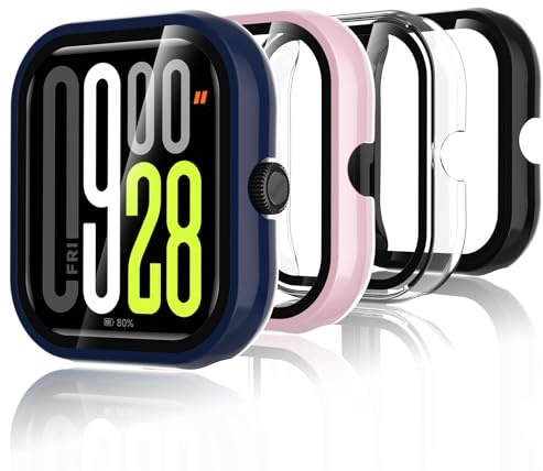 Bigqin 4 Piezas Funda Compatible con Xiaomi Redmi Watch 5, Protector de Pantalla Compatible con Xiaomi Redmi Watch 5 - Transparent/negro/azul/rosa