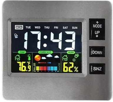 OLSKFUH Reloj Despertador con Estación Meteorológica, Reloj Despertador Digital con Función De Repetición, Despertador por Voz O Táctil, Termómetro Electrónico, Reloj De Mesa con,