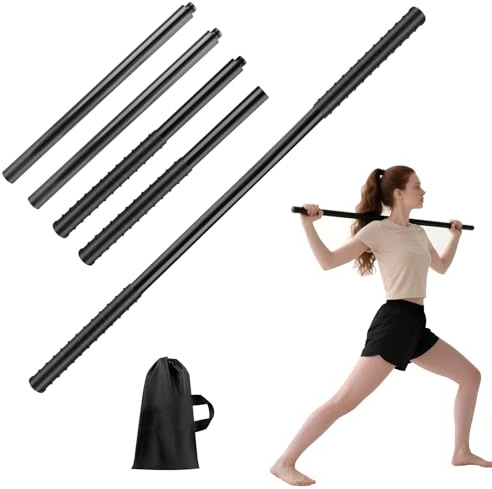 Adjustable 5ft Yoga Stick, Steel Stretching Stick for Mobility, Flexibility and Balance, Versatile Exercise Stick with PVC Handles for Office, Home or Fitness (Blcak)