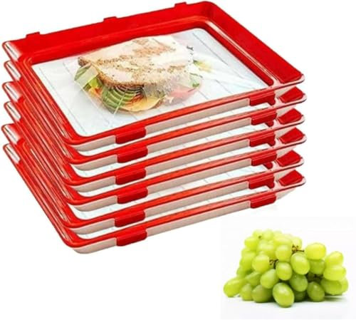 Stretch Fresh Storage Trays 6Pcs Food Preservation Tray 11.8x8.6 Vacuum Stackable Food Organization and Storage Food Tray with Buckle Reusable Fresh Container for Meat Fish Vegetables Fruits