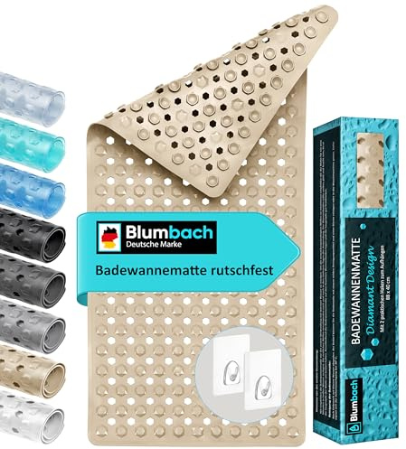 Blumbach® Badewannenmatte rutschfest 88x40cm - inkl. 2 Haken zum Trocknen