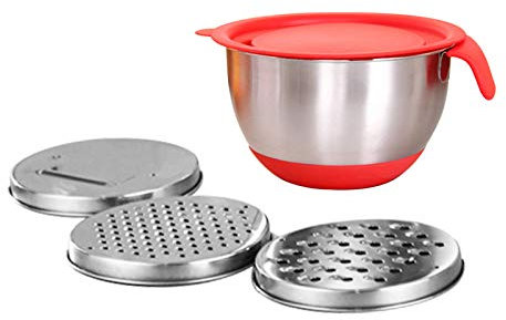 Ciotola per mescolare insalata in acciaio inox coperchio ermetico con ciotole centrali rimovibili con manico grattugia scala cucina preparazione ciotola insalatiera per cucinare cottura conservazione