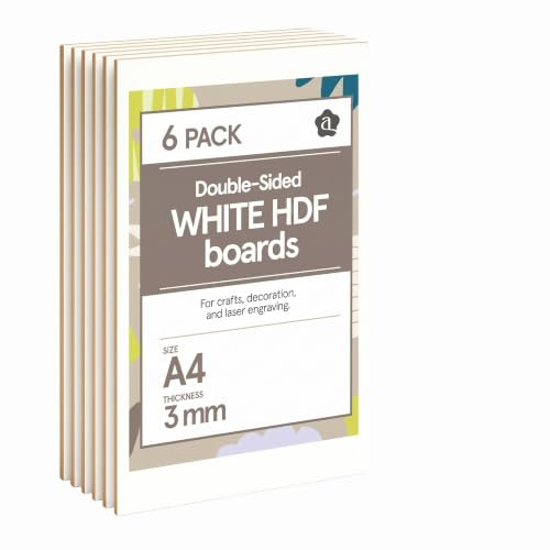 Ayurvana Tavole MDF bianco A4 a doppio lato - confezione da 6 pezzi, spessore 3 mm, legno per incisione laser, taglio CNC e artigianato - bianco opaco su entrambi i lati