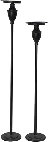 FRANK FLECHTWAREN Kerzenhalter Antique, 2er Set, Metall, Mattschwarz Maße: Höhe 60 cm, 69 cm, Kerzenteller passend für Kerzen max. Ø 8 cm, ohne Kerzen
