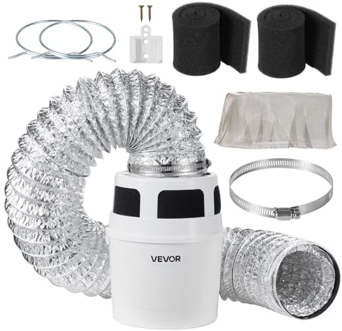 VEVOR 3-in-1 Indoor Dryer Vent Kit, with Bucket for Electric Dryer with 4-Inch by 5-Feet Extendable Exhaust Hose, Premium Quality & Light Weight & No Extra Accessories Required for Apartments, RVs