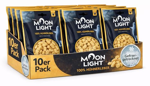 Moonlight Katzen-Croutons, 10 Päckchen – Hühnerleber, gefriergetrocknet, 100% Hühnerleber, besonders aromatischer Katzensnack & Topping, ohne Getreide & Zucker