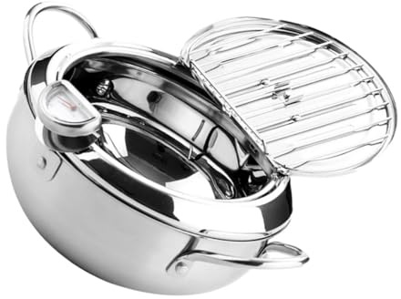 BESTYASH Friteuse Inoxydable avec Thermomètre Friteuse à de Température pour Cuisinière à Induction Électrique ou Au Gaz pour Cuisine Domestique Petits Repas
