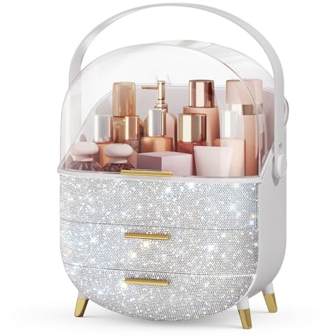 BTGGG Multifunctional Makeup Organizer Case with Drawers Large Cosmetic & Skincare Storage Box Dustproof Jewelry Display Organizer for Vanity Table Bathroom Gift for Women and Girls