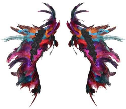 ZSUIQIN 1 Pcs Gothic Feather Shawl, Black Shrug Cape Shawl Stole, Feather Choker Neck Wrap Collar, Carnival Costume for Halloween Cosplay (Colourful)