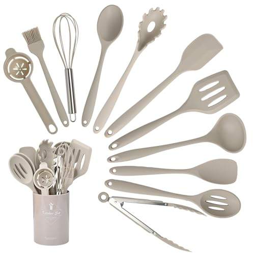 VINATO Set di Utensili da Cucina in Silicone, 12 Pezzi, Utensili Cucina, Senza BPA per Cottura, Adatto Lavastoviglie, Cachi