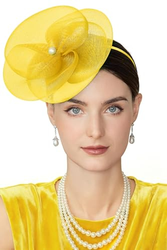 BABEYOND Perlen Fascinator Hut Damen Mesh-Blumen Pfirsichfarben | ascot, perlen, mesh-blumen, vintage-design, ideal für hochzeiten, rennen & partys, kopfbedeckung haarclip