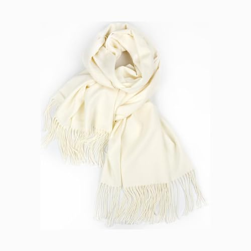 Warm Winter Wool Scarf for Women & Men - Fluffy Thick Long Tassel Shawl Wrap (white)