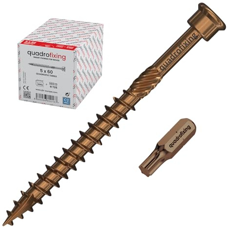 TERRIX ANTIK C2 Viti per terrazze, 1000 pezzi + bit – acciaio inox C2, superficie anticata, cerata, viti di copertura per terrazze in legno | TORX TX25 (5 x 80)