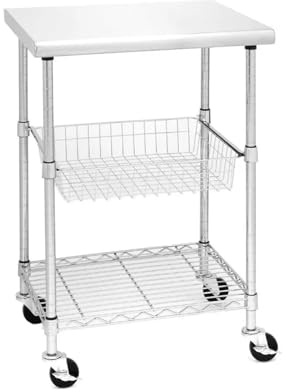 Mobiletto da cucina in acciaio inox, tavolo da lavoro con rotelle, stazione di preparazione per ristoranti e cucine domestiche, design durevole e versatile