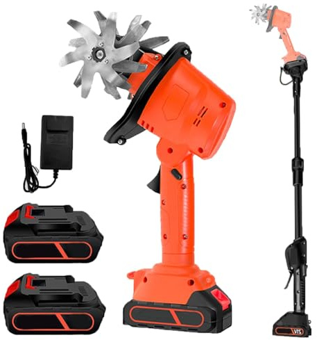 Cordless Garden Soil Rotavator, Handheld Electric Tiller With 2 * 1.5ah,10cm Tilling Width & Depth, Dual Safety Switch, 235rpm Electric Tiller Cultivator For Vegetable Plots, Yard With pole