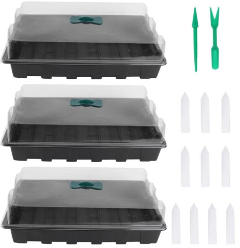CALLARON Set di Vassoi Semenzaio in Plastica, 3 Pezzi, per Germinazione | Pvc, di Utensili, 10 Etichette Incluse, per Microgreens e Semi in Giardinaggio