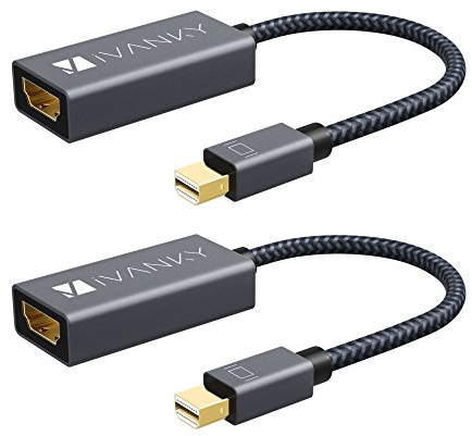IVANKY Mini DisplayPort a HDMI 4K@30Hz [2-Pezzi] Adattatore Mini DP HDMI Maschio a Femmina Adattatore in nylon compatibile con Surface Pro 1-4, ThinkPad ecc - Grigio