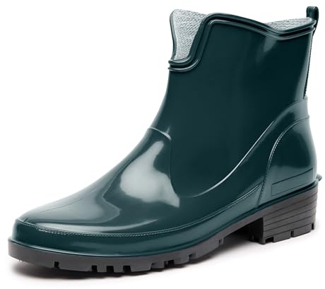 Ladeheid Botines de Agua en PVC para Mujer Botas de Lluvia Botines Impermeables de Caucho Zapatos de Goma para Primavera Wellington Boots Botas Cortas LA-930 (Verde Oscuro, 38 EU)
