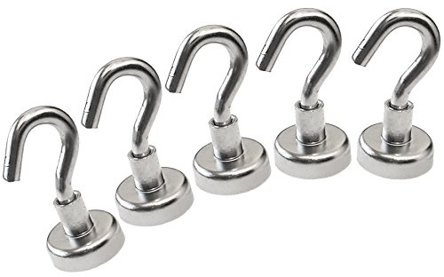 LeBigMag® | 5 hochwertige sehr starke Neodym Magnethaken Ø 16 mm 5,5 kg Haftkraft | Haken abnehmbar in M4 Gewinde