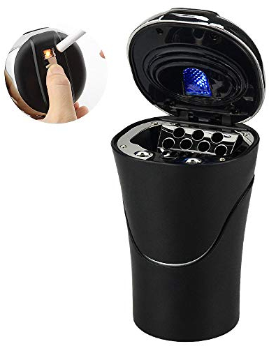 E-More KFZ-Aschenbecher, tragbar, abnehmbar, mit Zigarettenanzünder, rauchfrei, mit blauer LED-Kontrollleuchte, USB-Ladekabel, für die meisten Auto-Becherhalter