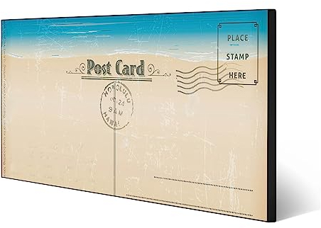 banjado Magnettafel schwarz 78 x 37cm / Magnetwand Metall/Magnetpinnwand als Memoboard/Pinnwand Magnettafel Küche, Büro, Kinderzimmer inkl. 4 Magnete & Montageset - Motiv Postkarte