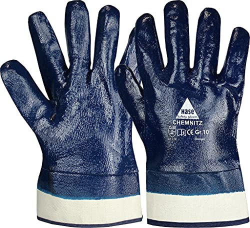 strongAnt CHEMNITZ Sicherheitshandschuhe Nitril blau, vollbeschichtet. Chemie- und Wasserabweisend. Universeller Arbeitshandschuh Gartenhandschuhe - Grüüe: 9