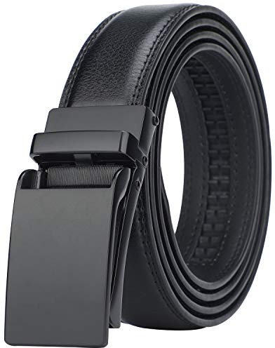 HIMI Men's Comfort Genuine Leather Ratchet Dress Belt with Automatic Click Buckle (Suit Pant Size 28-44, Style 2 -Black)